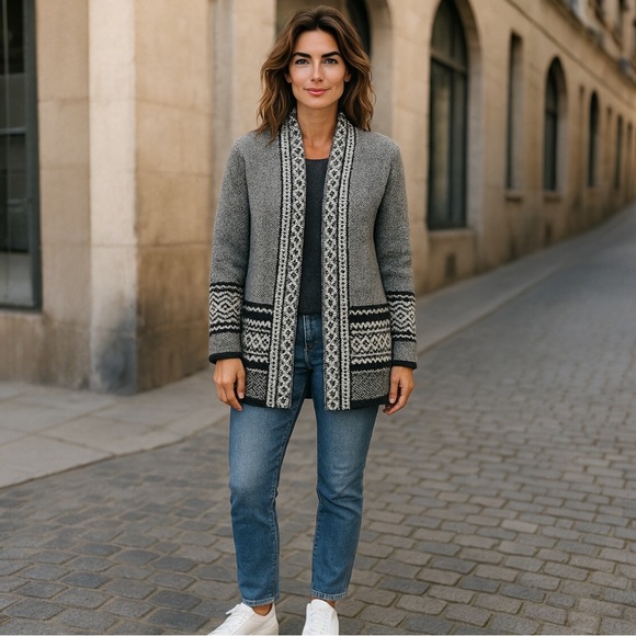 Lucky Brand Open Front Boarder Cardigan, Size L - Picture 1 of 10